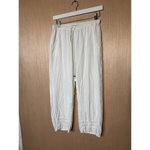 Sea Spice White Peruvian Cotton Crochet Lace Hem Crop Pants Womens Large Resort